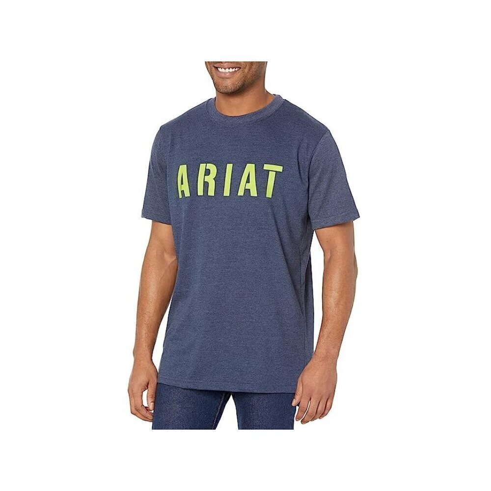 Ariat Men's Rebar Cotton Strong Block Logo Graphic Short Sleeve T-Shirt Navy Hea